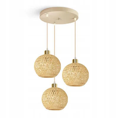Produktbild von Luxolar LED pendelleuchte 3-flammig E27 Rattan Boho Beige/Grau - Verstellbar Hängelampe für Schlafzimmer, Küche über Esstisch Wohnzimmer