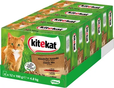 Produktbild von KITEKAT™ Portionsbeutel Multipack Klassische Auswahl in Sauce 4 Varietäten 4 x 12 x 100g