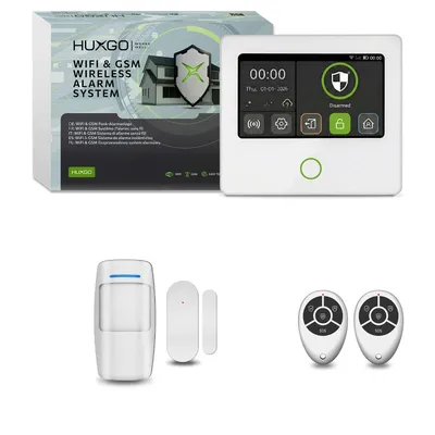 Immagine prodotto di Sistema di allarme HUXGO Wi-Fi GSM 4G - Set composto da 1 rilevatore di movimento e 1 sensore per porte con app HXA502