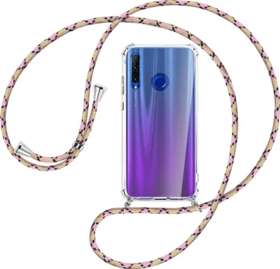 Produktbild von Handykette Backcover-Schutzhülle mit Band (Metall silberfarben) für Honor 20 Lite / 20e - rosa Karo