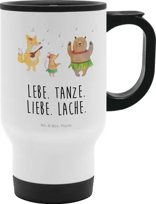 Produktbild von Mr. & Mrs. Panda Thermobecher Waldtiere Aloha - Weiß - Geschenk, Hase, Für Tee, Lachen, Kaffeebecher To Go, thermosbecher, Tiere, Igel, Musik, Wald, Bär