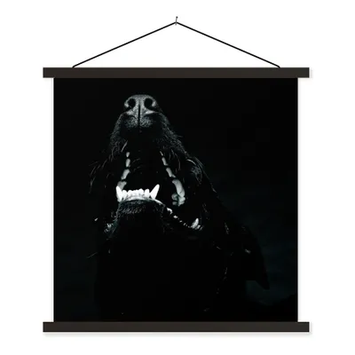 Produktbild von MuchoWow® Textilposter Tierprofil Hund mit offenem Maul in schwarz und weiß 90x90 cm mit schwarzem Rahmen - Magnetisches