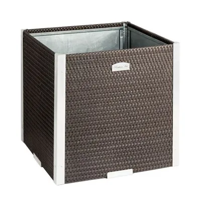 Produktbild von Rattan-Pflanzkübel mit Alubeschlägen 46 x 46 x 46 cm : Braun