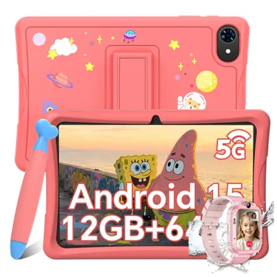 Produktbild von KOBONA-Tabwee K10 Kids 10.1" Rosa Tablet, Google Kids Space, 4+64GB ROM, Android 15 WiFi Tablet für Kind mit Kindgerechte Hülle und Stift, 5000mAh