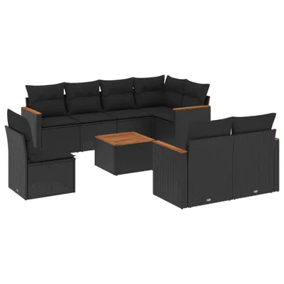 Produktbild von vidaXL 9-tlg. Garten-Sofagarnitur mit Kissen Schwarz Poly Rattan