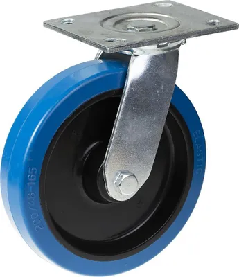 Produktbild von 200mm-Lenkrolle mit blauem Elastikgummi auf Nylon-Mittelrad