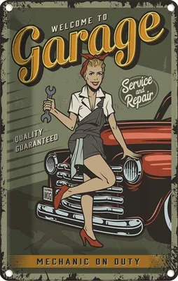 Produktbild von vianmo Blechschild 18x12 cm Pinup welcome to Garage service Pin Up