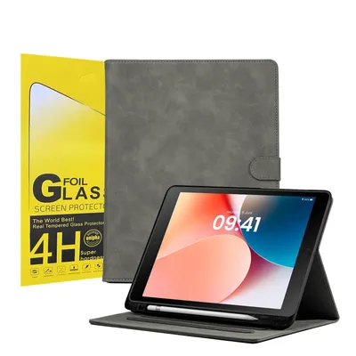 Produktbild von LBH Tablet Schutzhülle + 2x 4H Displayfolie für Apple iPad 7/8/9. Gen 10.2 Zoll Cover Case Schutz Tablet Farbe: Grau