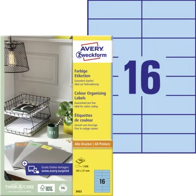 Obrázok produktu pre Univerzálne etikety AVERY Zweckform, 105 x 37 mm, modré