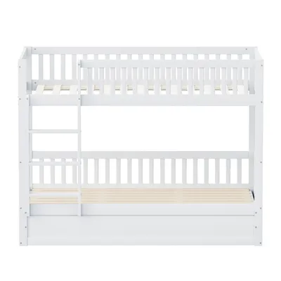 Produktbild von Flieks Hydraulisches Etagenbett 90x200cm, Kinderbett mit Rausfallschutz und Lattenrost, Hochbett Holzbett Einzelbett 2 Kinder, Weiß