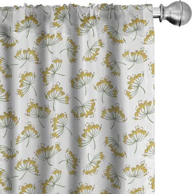 Image de ABAKUHAUS Rideaux à fleurs, rideaux, illustration simpliste continue de fleurs jaunes et vertes, 2 pièces 75 x 175 cm, vert pâle café