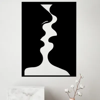 Immagine prodotto di Wallity, Kissing Moment, Accessorio decorativo da parete in metallo, 100 % METALLO, Nero, 50 x 0,15 x 70 cm