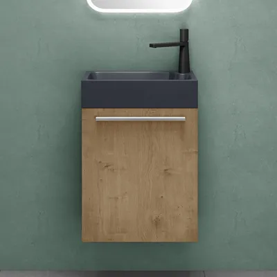 Produktbild von Mai & Mai Badmöbelset Badezimmermöbel Waschbeckenunterschrank in Kerneiche und Waschbecken Anthrazit matt BxTxH 46x26x63cm Pisa