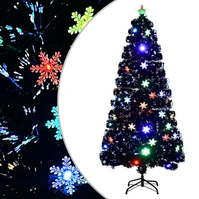 Obrázok produktu pre The Living Store Vianočný stromček s LED snehovými vločkami čierny 150 cm optické vlákno
