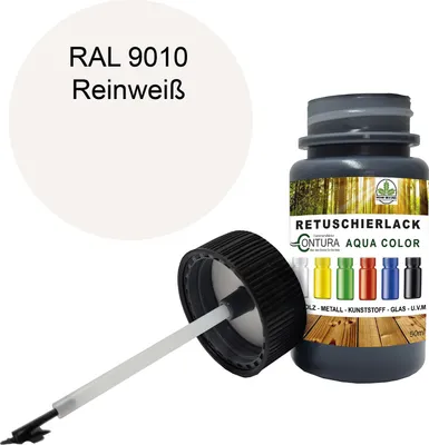 Produktbild von Reparaturlack Lackstift RAL Lack Pinselflasche 50ml. Farbe Holz Metall Möbel Auto Bad Retuschierlack  - RAL 9010 Reinweiß
