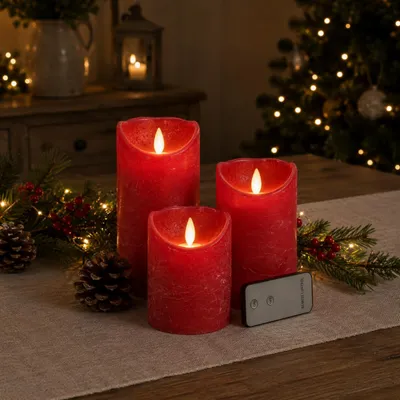 Obrázok produktu pre sada 3 LED sviečok z pravého vosku na diaľkové ovládanie vosková sviečka stĺpová sviečka bez plameňa