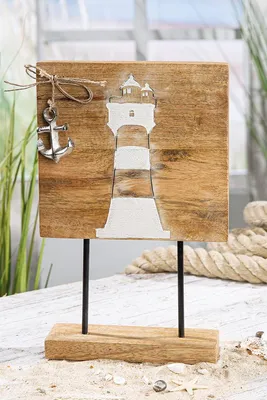 Immagine prodotto di Gilde Standrelief, rechteckig, "Leuchtturm", Ankermotiv, Leuchtturmmotiv, Mangoholz, naturfarben, VE 3, L. 5 cm, B. 20 cm, H. 33.5 cm 51779 4063387517796