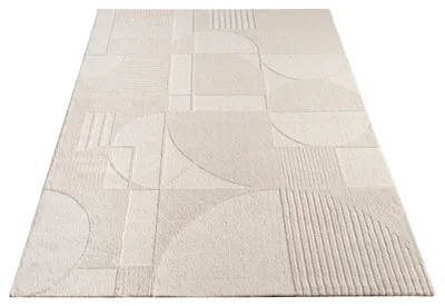 Produktbild von Teppich Wohnzimmer Kurzflor Moderner Japandi Stil 3D Effekt Einfarbig Grösse 200x290 cm