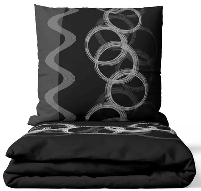 Produktbild von Mikrofaser Bettwäsche 155x200cm 4-teilig Set Kreise in Schwarz mit Reißverschluss