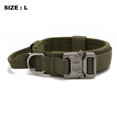 Produktbild von strapazierfähiges Hundehalsband für große und mittelgroße Hunde - Professionelles Halsband mit Griff(Militärfarbe,L)