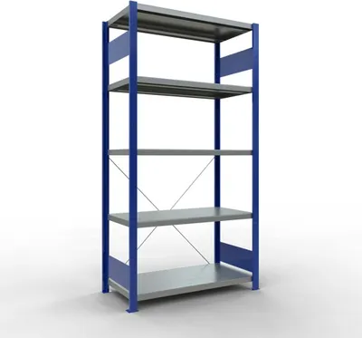 Produktbild von Schulte Fachbodenregal MULTIplus250 Stecksystem | Grundregal | HxBxT 200x100x50cm | 5 Ebenen | Fachlast 250kg | Enzianblau/Verzinkt