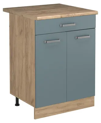 Produktbild von Küchenunterschrank Vicco R-Line Blau-Grau/Goldkraft Eiche 60 cm mit Schublade Arbeitsplatte Goldkraft Eiche, Model 61216