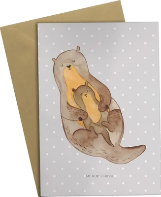 Produktbild von Mr. & Mrs. Panda Grußkarte Otter Kind - Grau Pastell - Geschenk, Familie, glückwunschkarten, Mama, Geburt, Mutter, babykarte, Baby, einladungskarten, weihnachtskarten