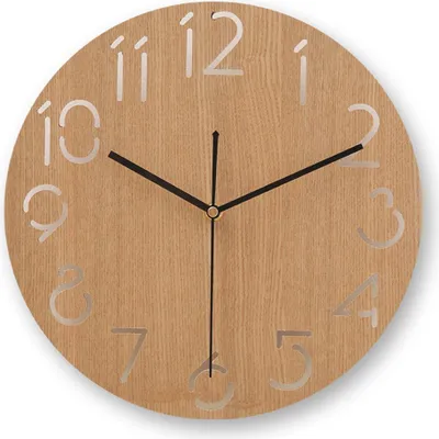 Produktbild von Wanduhr, batteriebetrieben, geräuschlos tickend, runde Holzuhr im Landhausstil