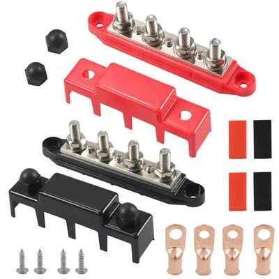 Productafbeelding van Verdelerblok voor 12V-48V systemen, met 4 M8-schroeven, voor camper, boot, auto en vrachtwagen - 2 stuks