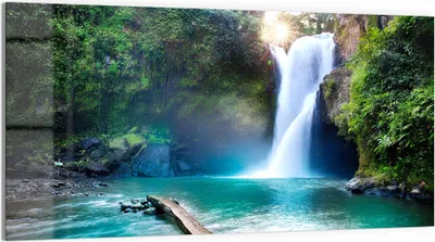 Produktbild von DEQORI Glasbild Echtglas 100x50 cm 'Tegenungan Wasserfall' Wandbild Bild modern Deko