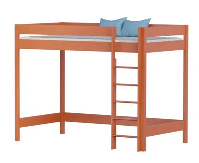 Produktbild von Hochbett 160x80 Kinderbett mit Rausfallschutz & Lattenrost teak 80 x 160 für Mädchen und Jungen Massivholz Kiefer und MDF Möbelplatte,