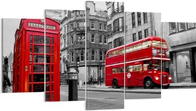 Produktbild von Bild auf Leinwand - Leinwandbild - Bus Telefon Straße - 160x85cm - Wand Bild - Wanddeko - Leinwanddruck - Bilder - Kunstdruck - Wanddekoration - Leinwand bilder - Wandkunst - EA160x85-2674