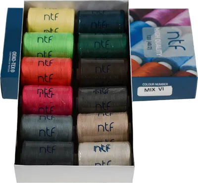 Produktbild von 12 Spulen 40/2 Nähgarn Polyester 120er á 1000m Allesnäher Sortiment Farbwahl, Farbe:Farbmix 6
