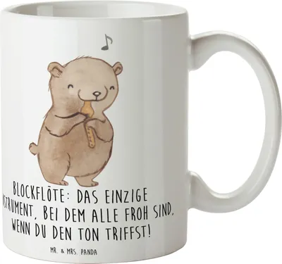 Produktbild von Mr. & Mrs. Panda Kaffeetasse Blockflöte Freude - Weiß - Geschenk, Instrument, Bassblockflöte, Lernkurve, Sopranblockflöte, Trinkbecher, Tasse mit Spruch, Musik, Musiker