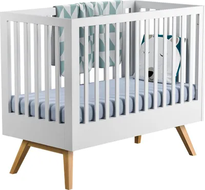 Produktbild von Babybett / Gitterbett Naema 02, Farbe: Weiß / Eiche - Liegefläche: 70 x 140 cm (B x L)
