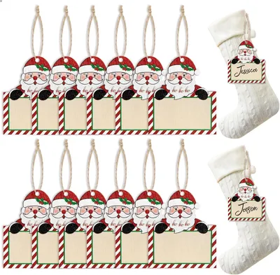 12 Holz-Anhänger für Weihnachtsstrümpfe, 9,9 cm, zum Beschriften