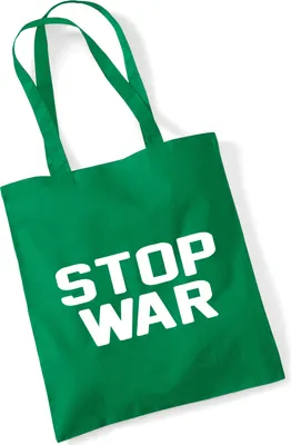 Produktbild von Huuraa Jutebeutel Stop War 10 Liter Kelly Green Baumwolle Tasche Geschenkidee