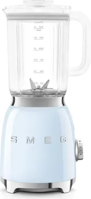 A light blue Smeg blender is shown against a white background.