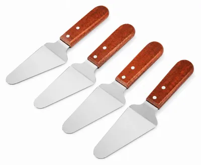 Zdjęcie produktu dla Zestaw 4 sztuk BAYLI: łopatka do pizzy ze stali nierdzewnej z drewnianą rączką, 25,5 cm – łopatka do pizzy, łopatka do serwowania, łopatka do patelni, łopatka do tortów, łopatka do ciast, akcesoria kuchenne