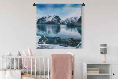 Produktbild von MuchoWow® Wandteppich Wandbehang Winter - See - Berg - Schnee 90x90 cm Tapisserie Dekoration Wandtuch - Wandaufhänger