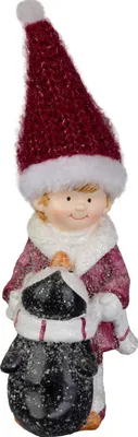 Image de Décoration MagicHome Noël, Garçon avec pingouin, 6.3x9.3x22.5 cm 2 pièces