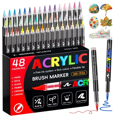Image de Solidchoice - 48 feutres acryliques de couleurs vives pour vos projets créatifs