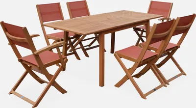 Produktbild von sweeek - Ausziehbarer Gartentisch aus Holz , 6 Stühle - Holzfarben
