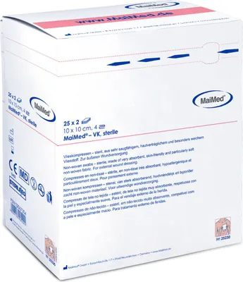 Obrázek produktu pro MaiMed-VK-sterilní kompresy z netkané textilie 10x10 cm, 4násobné, 25x2 ks/krabice | krabice (50 ks)