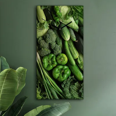 Produktbild von Wohnzimmer Leinwand Uhr Geräuschlos Küche 30x60 Gemüse, Farbige, schwarze Zeiger