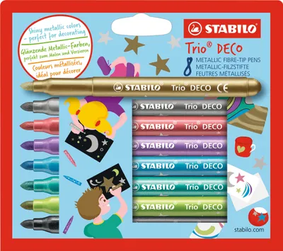 Produktbild von Metallic-Filzstift mit robuster XL-Spitze - STABILO Trio DECO - 8er Pack - mit 8 verschiedenen Farben