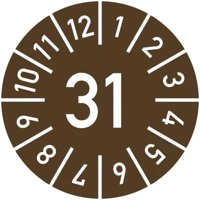 Produktbild von Dreifke® Prüfplakette Jahr 31 mit Monaten, braun, Folie, Ø 15 mm, 10 Stück