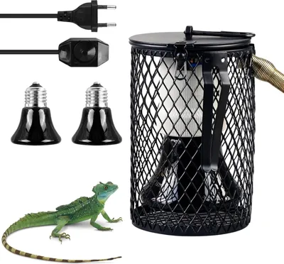Produktbild von Reptilien Wärmelampe Mit Schutzkorb 2 Pcs E27 Keramik 75+100w 220v mit Lampenhalterung, für Schildkröten Schlangen Echsen Terrarium