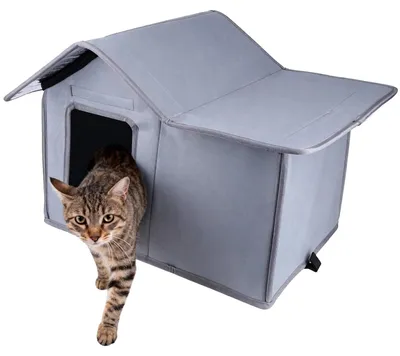 Image de Abri pour chat extérieur, résistant aux intempéries, couleur grise, dimensions : 58 x 49 x 33 cm