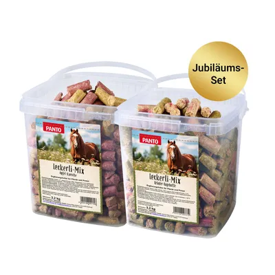 Produktbild von PANTO Leckerli-Duo: Kräuter & Hagebutte + Apfel & Karotte für Pferde